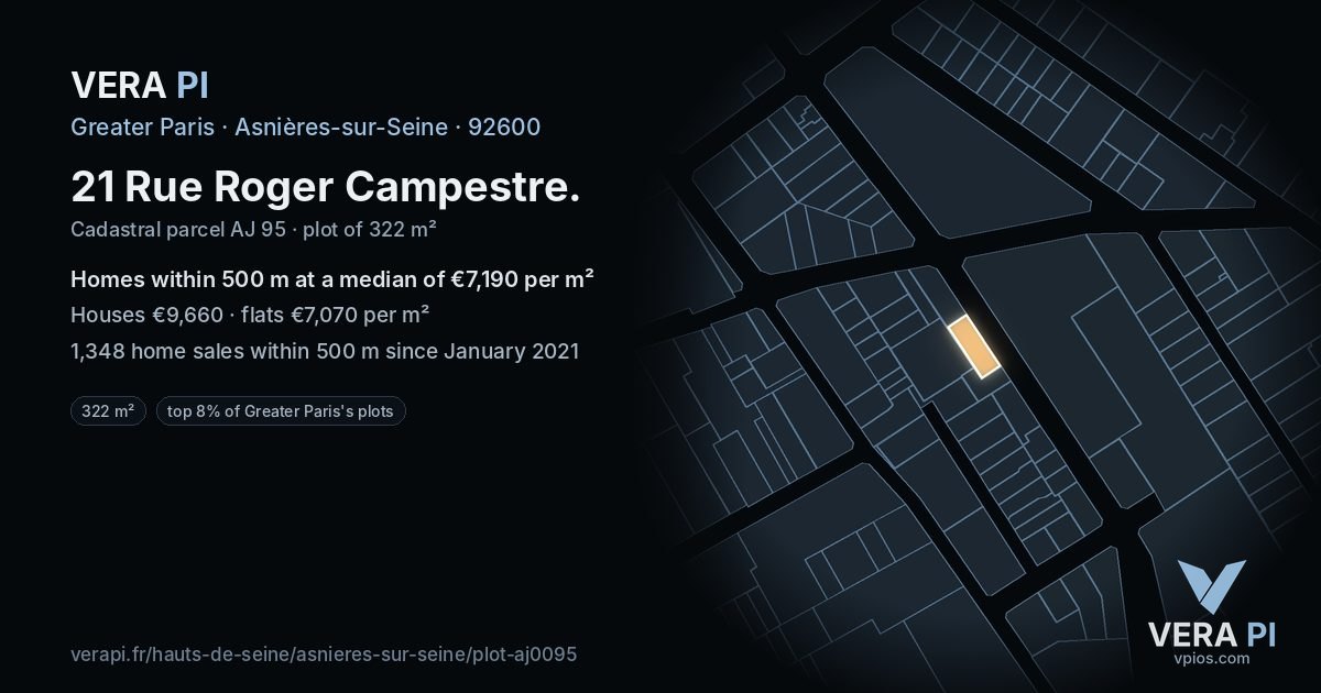 21 Rue Roger Campestre, Asnières-sur-Seine at night – the plot lit, the parcels around coloured by the prices near them