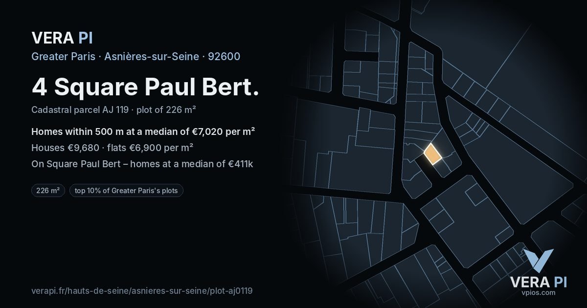 4 Square Paul Bert, Asnières-sur-Seine at night – the plot lit, the parcels around coloured by the prices near them