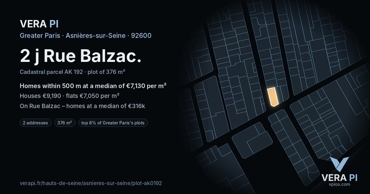 2 j Rue Balzac, Asnières-sur-Seine at night – the plot lit, the parcels around coloured by the prices near them