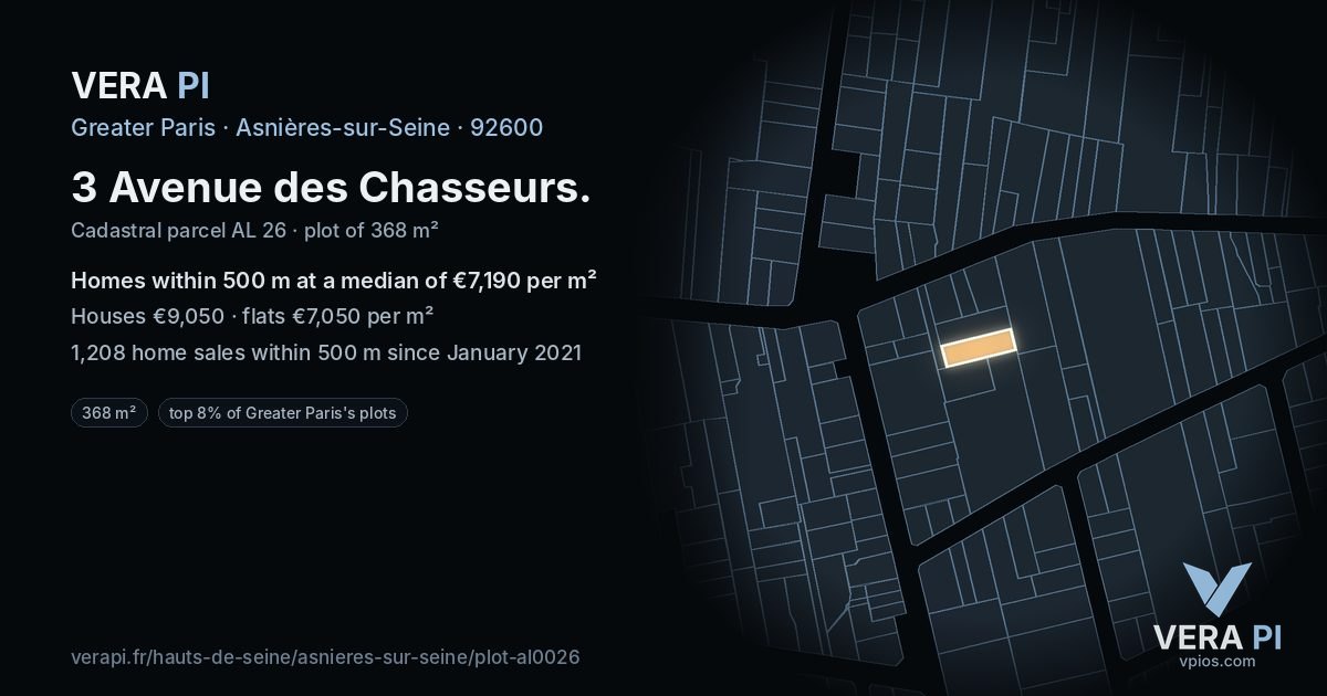 3 Avenue des Chasseurs, Asnières-sur-Seine at night – the plot lit, the parcels around coloured by the prices near them