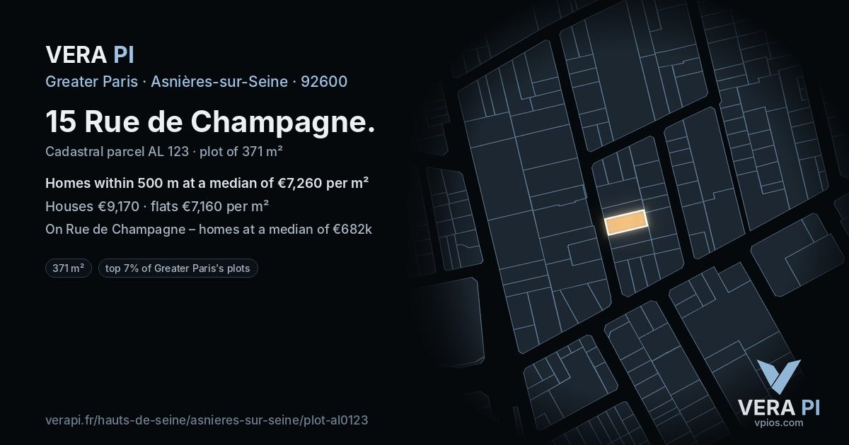 15 Rue de Champagne, Asnières-sur-Seine at night – the plot lit, the parcels around coloured by the prices near them