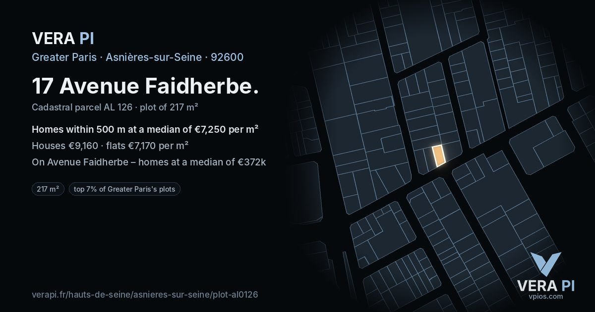 17 Avenue Faidherbe, Asnières-sur-Seine at night – the plot lit, the parcels around coloured by the prices near them