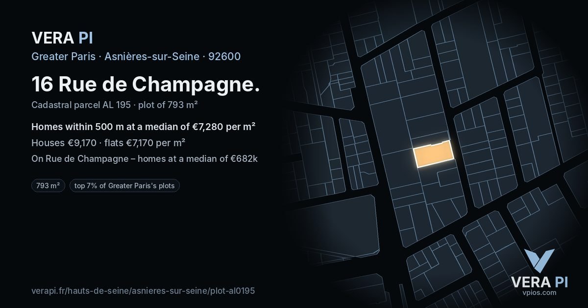 16 Rue de Champagne, Asnières-sur-Seine at night – the plot lit, the parcels around coloured by the prices near them