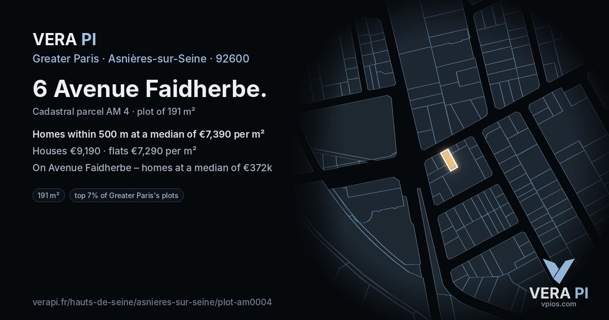 6 Avenue Faidherbe, Asnières-sur-Seine at night – the plot lit, the parcels around coloured by the prices near them