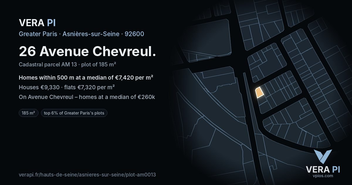26 Avenue Chevreul, Asnières-sur-Seine at night – the plot lit, the parcels around coloured by the prices near them