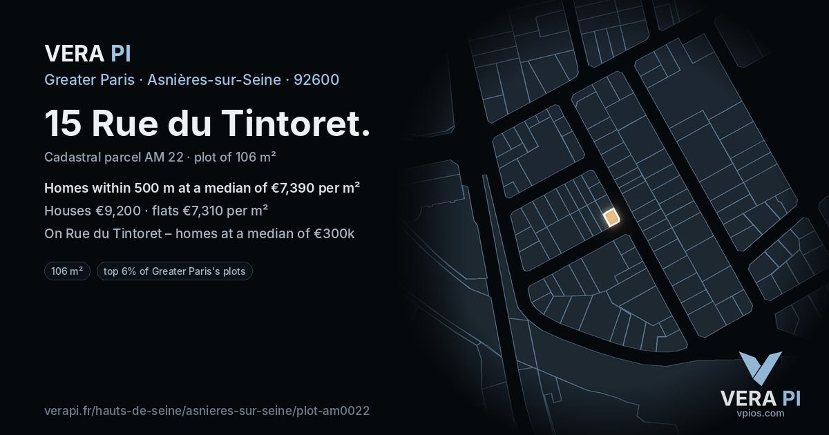 15 Rue du Tintoret, Asnières-sur-Seine at night – the plot lit, the parcels around coloured by the prices near them