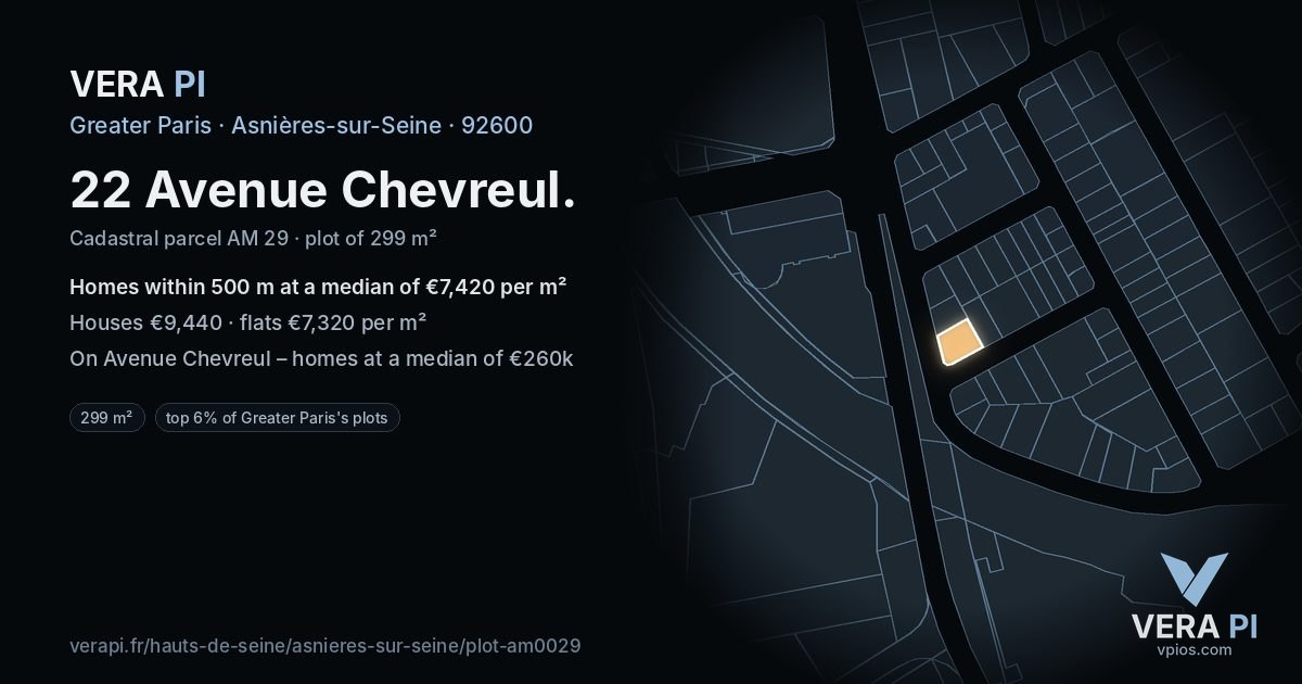22 Avenue Chevreul, Asnières-sur-Seine at night – the plot lit, the parcels around coloured by the prices near them