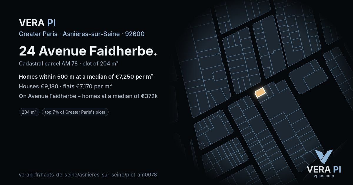 24 Avenue Faidherbe, Asnières-sur-Seine at night – the plot lit, the parcels around coloured by the prices near them