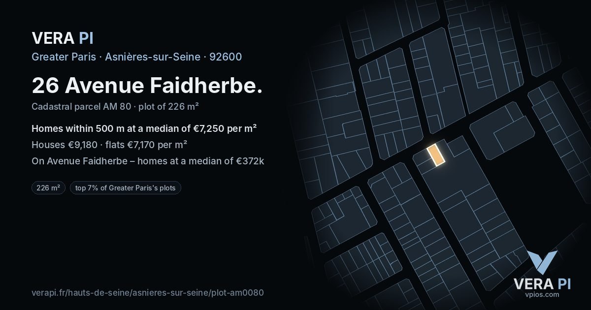 26 Avenue Faidherbe, Asnières-sur-Seine at night – the plot lit, the parcels around coloured by the prices near them