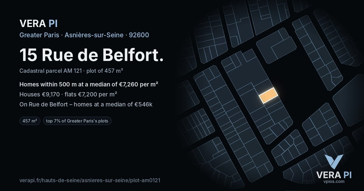 15 Rue de Belfort, Asnières-sur-Seine at night – the plot lit, the parcels around coloured by the prices near them