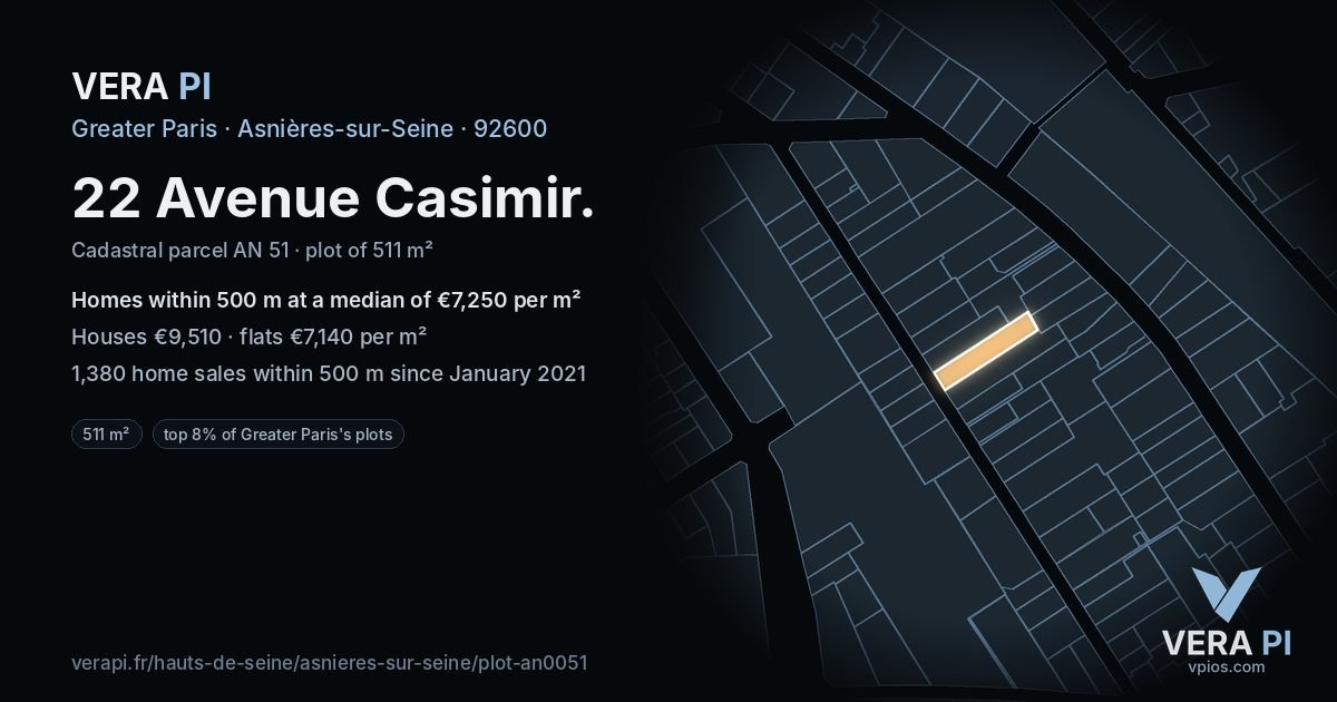 22 Avenue Casimir, Asnières-sur-Seine at night – the plot lit, the parcels around coloured by the prices near them
