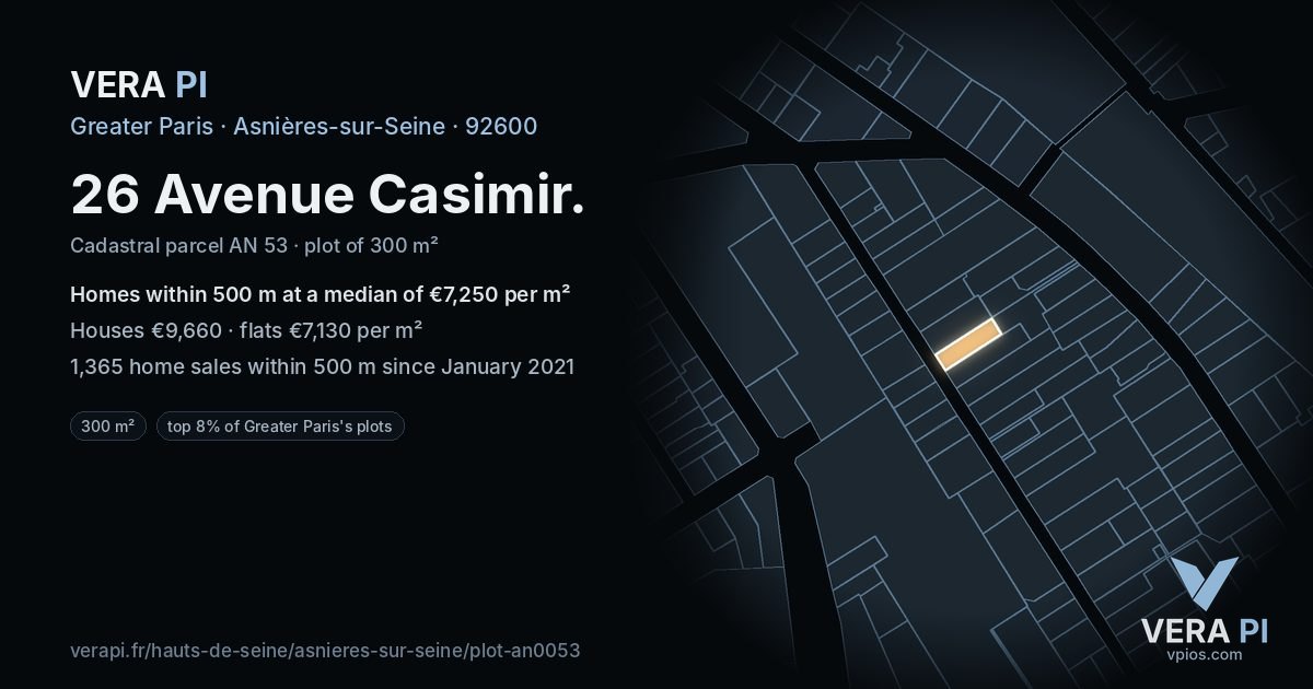 26 Avenue Casimir, Asnières-sur-Seine at night – the plot lit, the parcels around coloured by the prices near them