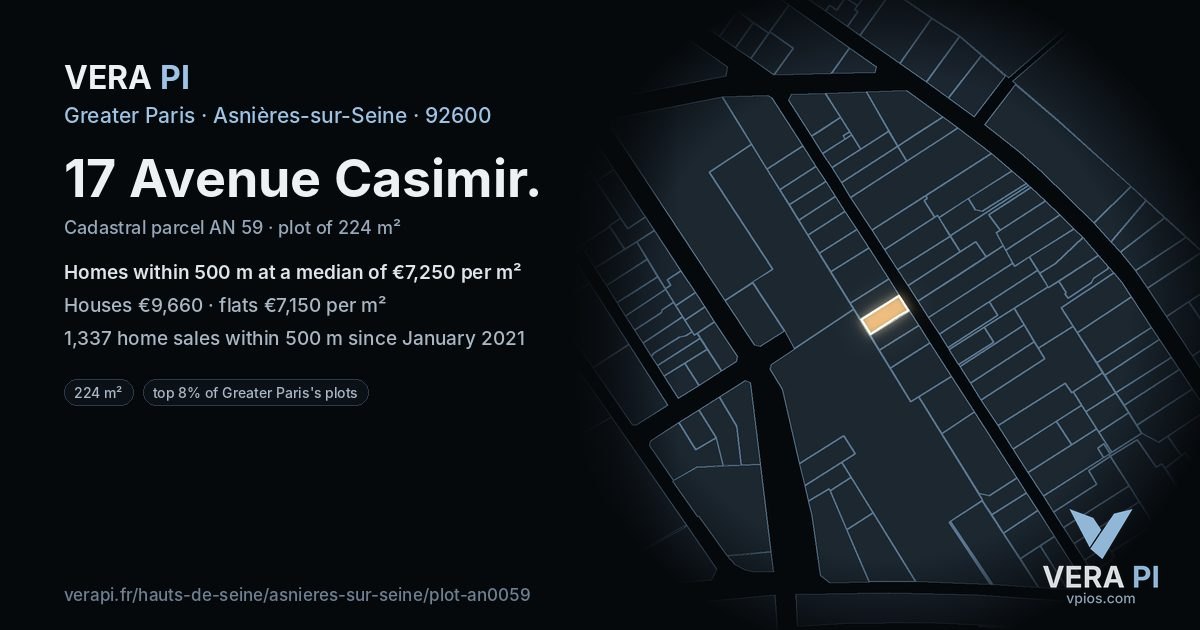 17 Avenue Casimir, Asnières-sur-Seine at night – the plot lit, the parcels around coloured by the prices near them