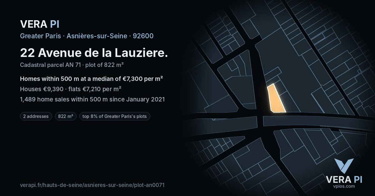 22 Avenue de la Lauziere, Asnières-sur-Seine at night – the plot lit, the parcels around coloured by the prices near them