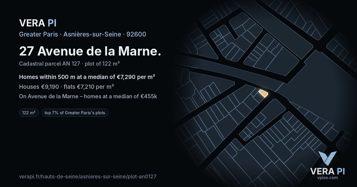27 Avenue de la Marne, Asnières-sur-Seine at night – the plot lit, the parcels around coloured by the prices near them