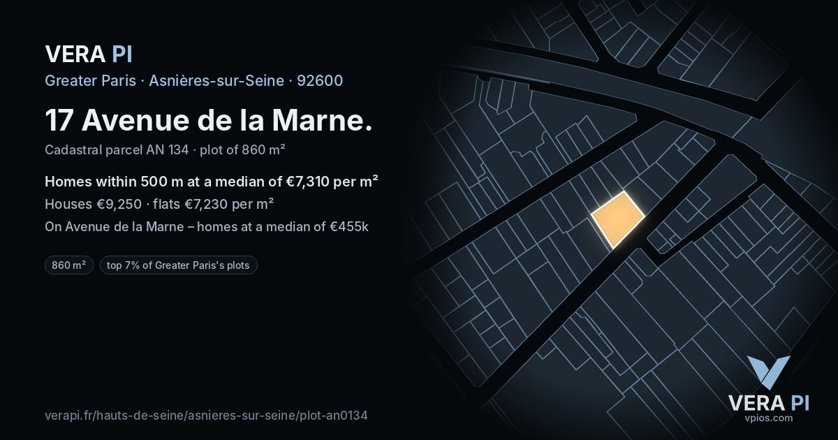 17 Avenue de la Marne, Asnières-sur-Seine at night – the plot lit, the parcels around coloured by the prices near them