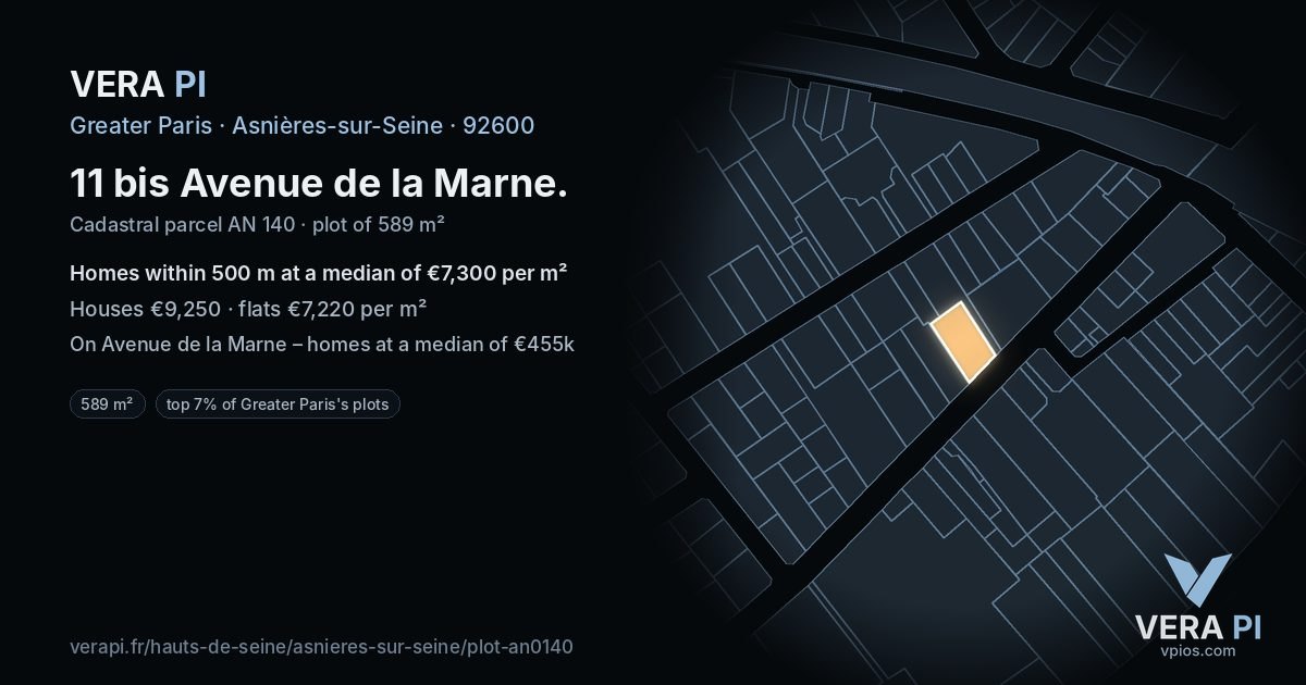 11 bis Avenue de la Marne, Asnières-sur-Seine at night – the plot lit, the parcels around coloured by the prices near them