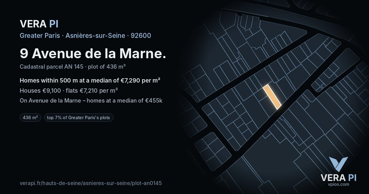 9 Avenue de la Marne, Asnières-sur-Seine at night – the plot lit, the parcels around coloured by the prices near them