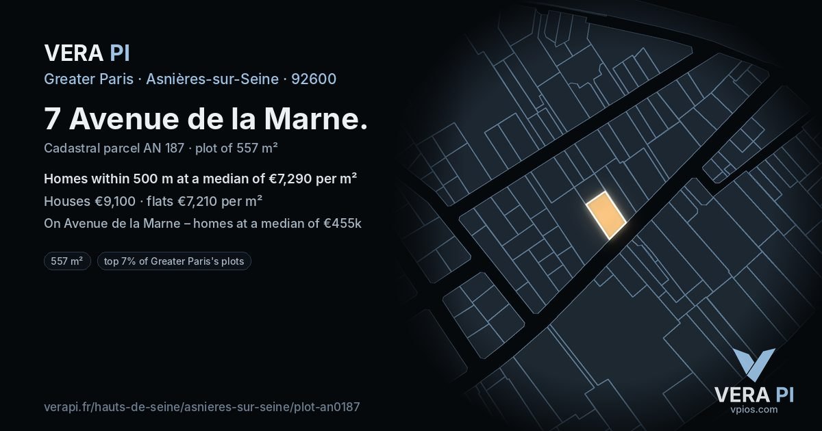 7 Avenue de la Marne, Asnières-sur-Seine at night – the plot lit, the parcels around coloured by the prices near them