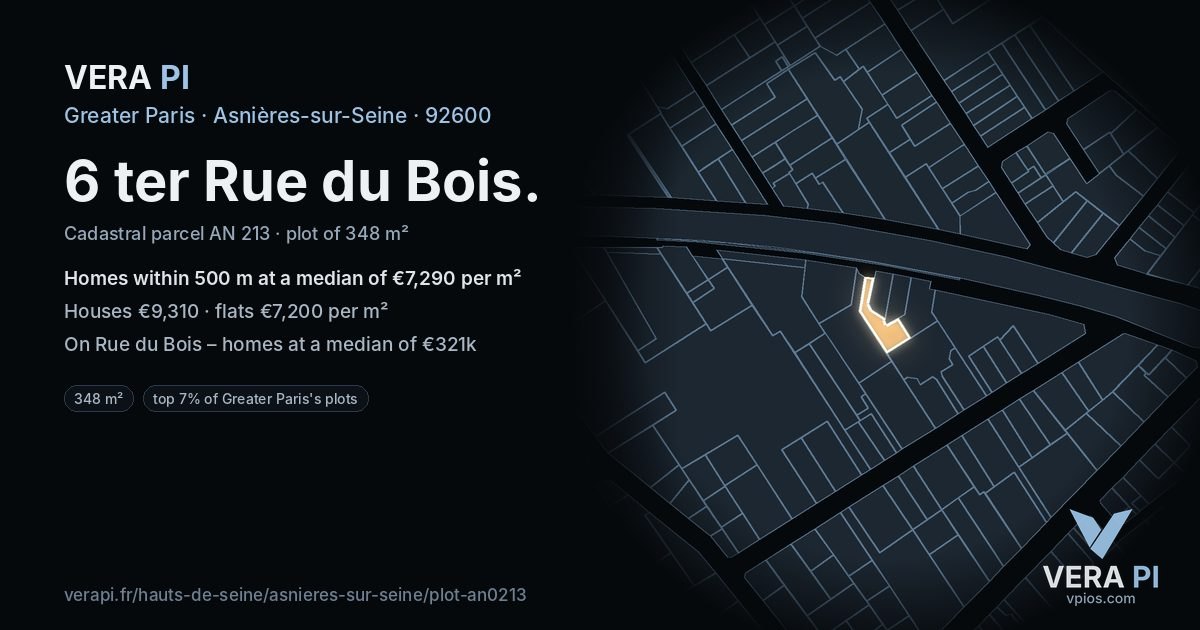 6 ter Rue du Bois, Asnières-sur-Seine at night – the plot lit, the parcels around coloured by the prices near them