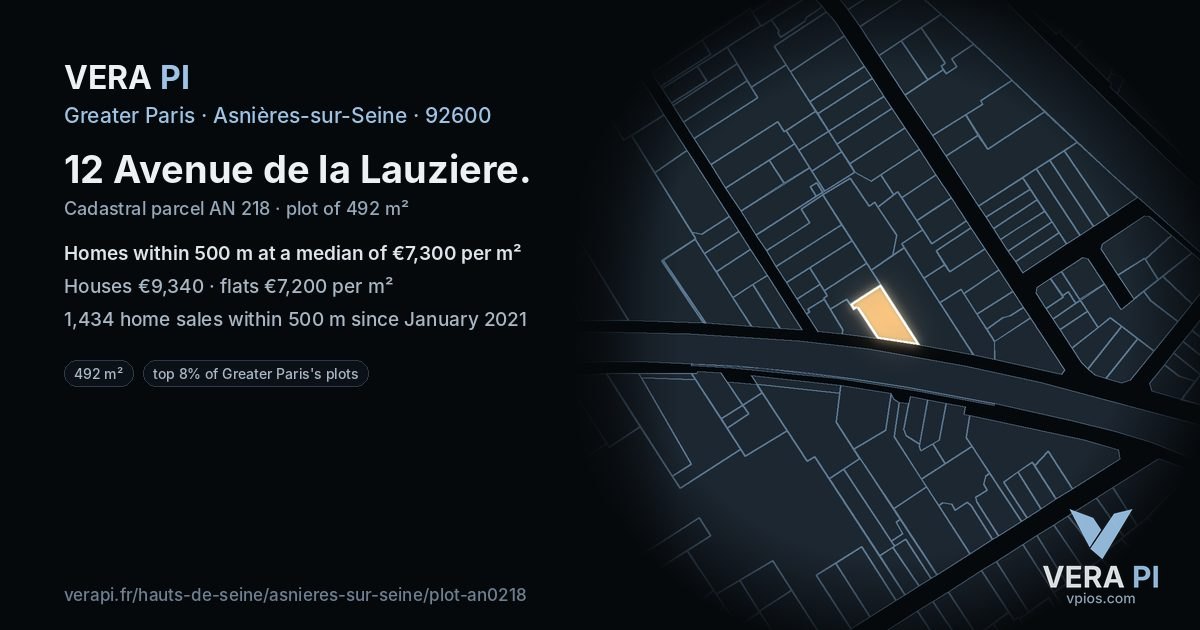 12 Avenue de la Lauziere, Asnières-sur-Seine at night – the plot lit, the parcels around coloured by the prices near them