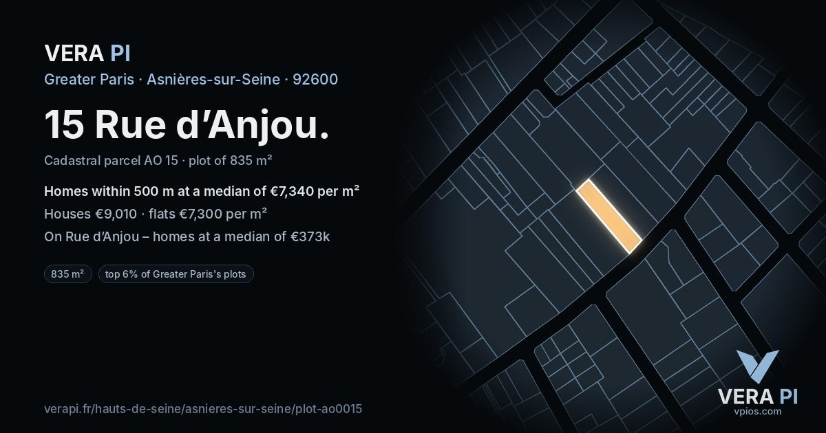 15 Rue d’Anjou, Asnières-sur-Seine at night – the plot lit, the parcels around coloured by the prices near them