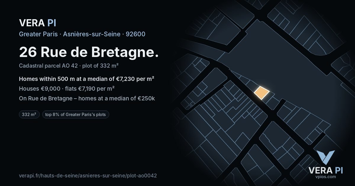 26 Rue de Bretagne, Asnières-sur-Seine at night – the plot lit, the parcels around coloured by the prices near them