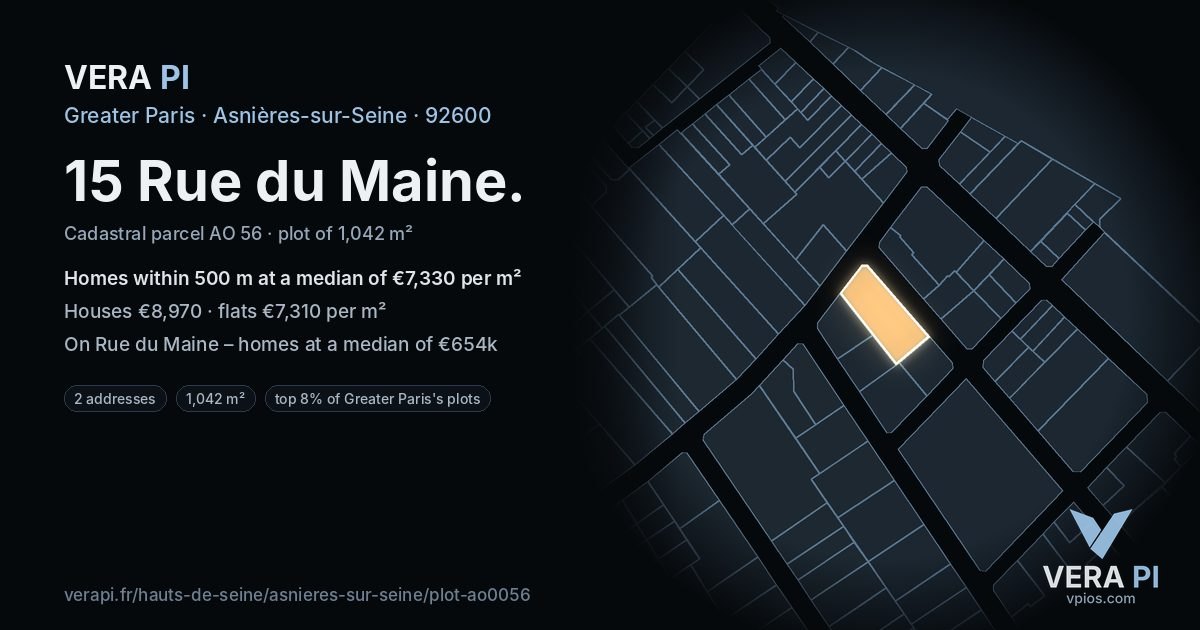 15 Rue du Maine, Asnières-sur-Seine at night – the plot lit, the parcels around coloured by the prices near them