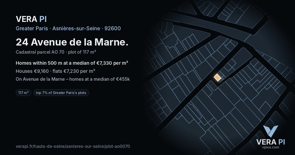 24 Avenue de la Marne, Asnières-sur-Seine at night – the plot lit, the parcels around coloured by the prices near them