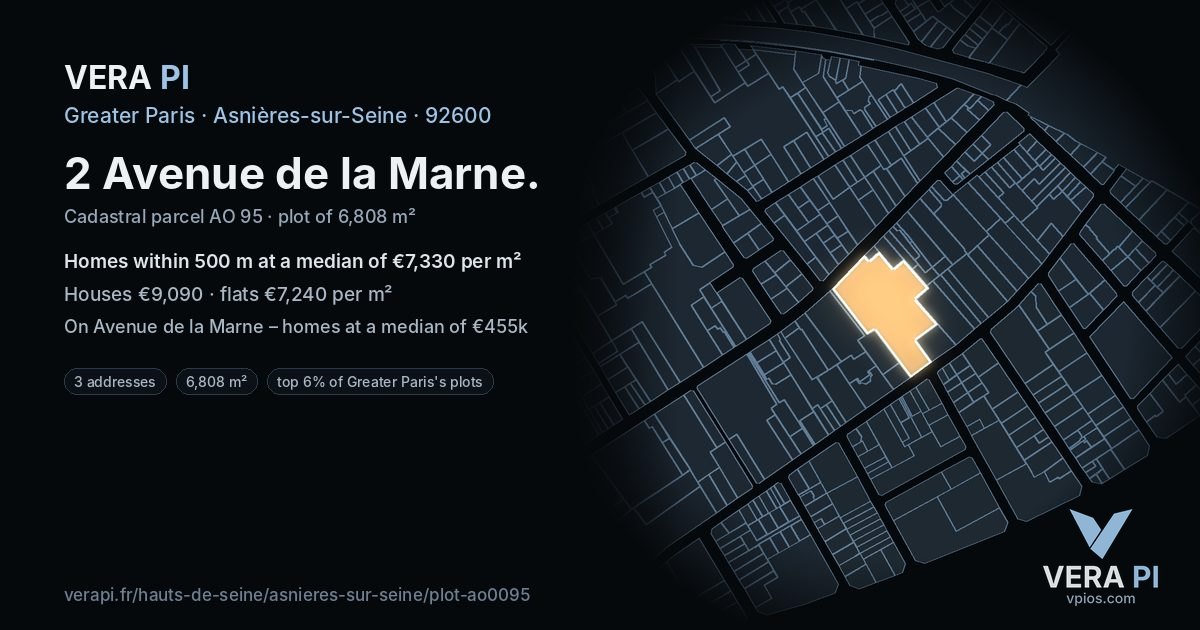 2 Avenue de la Marne, Asnières-sur-Seine at night – the plot lit, the parcels around coloured by the prices near them