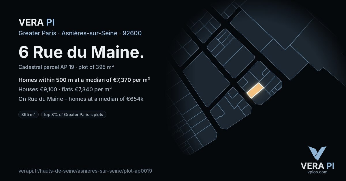 6 Rue du Maine, Asnières-sur-Seine at night – the plot lit, the parcels around coloured by the prices near them