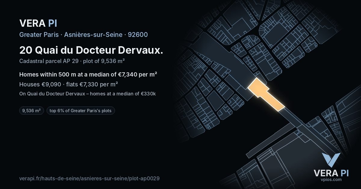 20 Quai du Docteur Dervaux, Asnières-sur-Seine at night – the plot lit, the parcels around coloured by the prices near them