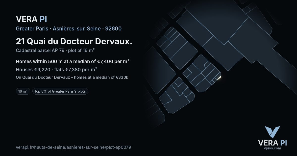 21 Quai du Docteur Dervaux, Asnières-sur-Seine at night – the plot lit, the parcels around coloured by the prices near them