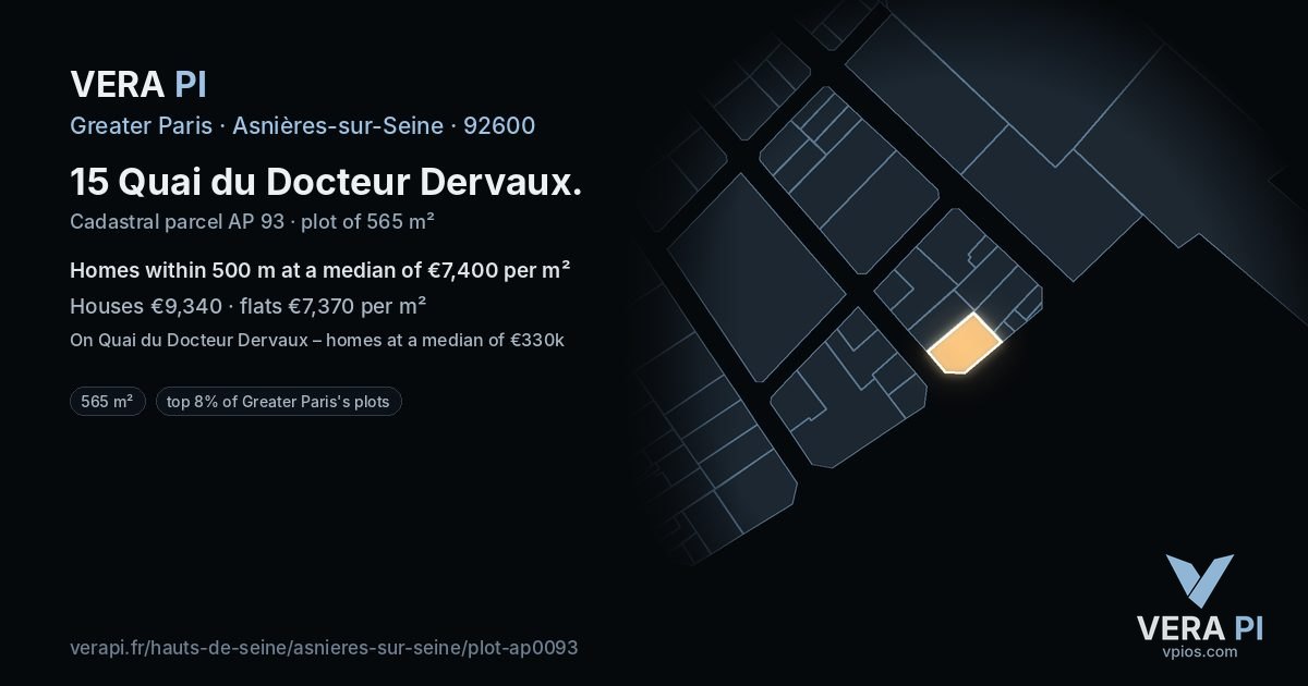 15 Quai du Docteur Dervaux, Asnières-sur-Seine at night – the plot lit, the parcels around coloured by the prices near them
