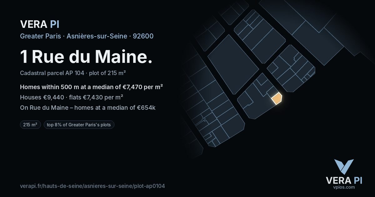 1 Rue du Maine, Asnières-sur-Seine at night – the plot lit, the parcels around coloured by the prices near them