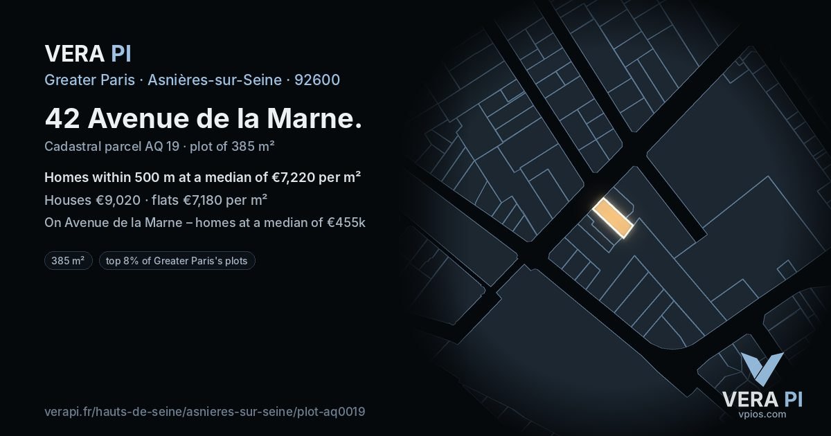 42 Avenue de la Marne, Asnières-sur-Seine at night – the plot lit, the parcels around coloured by the prices near them