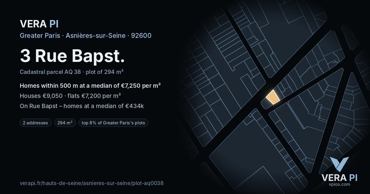 3 Rue Bapst, Asnières-sur-Seine at night – the plot lit, the parcels around coloured by the prices near them
