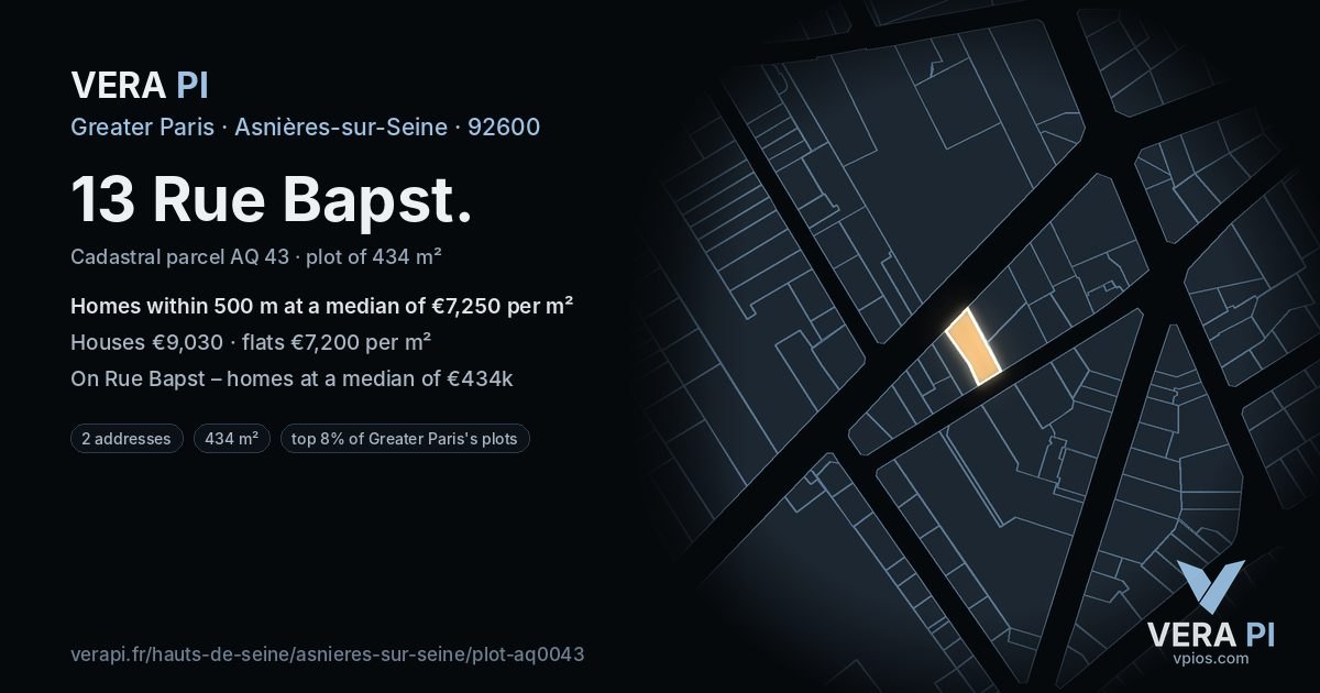 13 Rue Bapst, Asnières-sur-Seine at night – the plot lit, the parcels around coloured by the prices near them