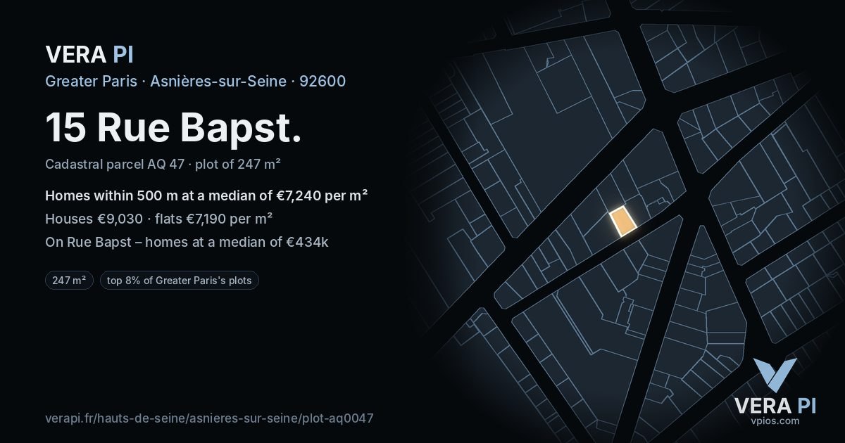 15 Rue Bapst, Asnières-sur-Seine at night – the plot lit, the parcels around coloured by the prices near them