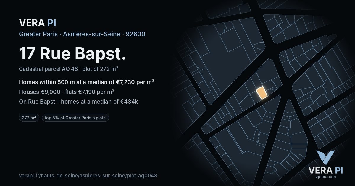 17 Rue Bapst, Asnières-sur-Seine at night – the plot lit, the parcels around coloured by the prices near them