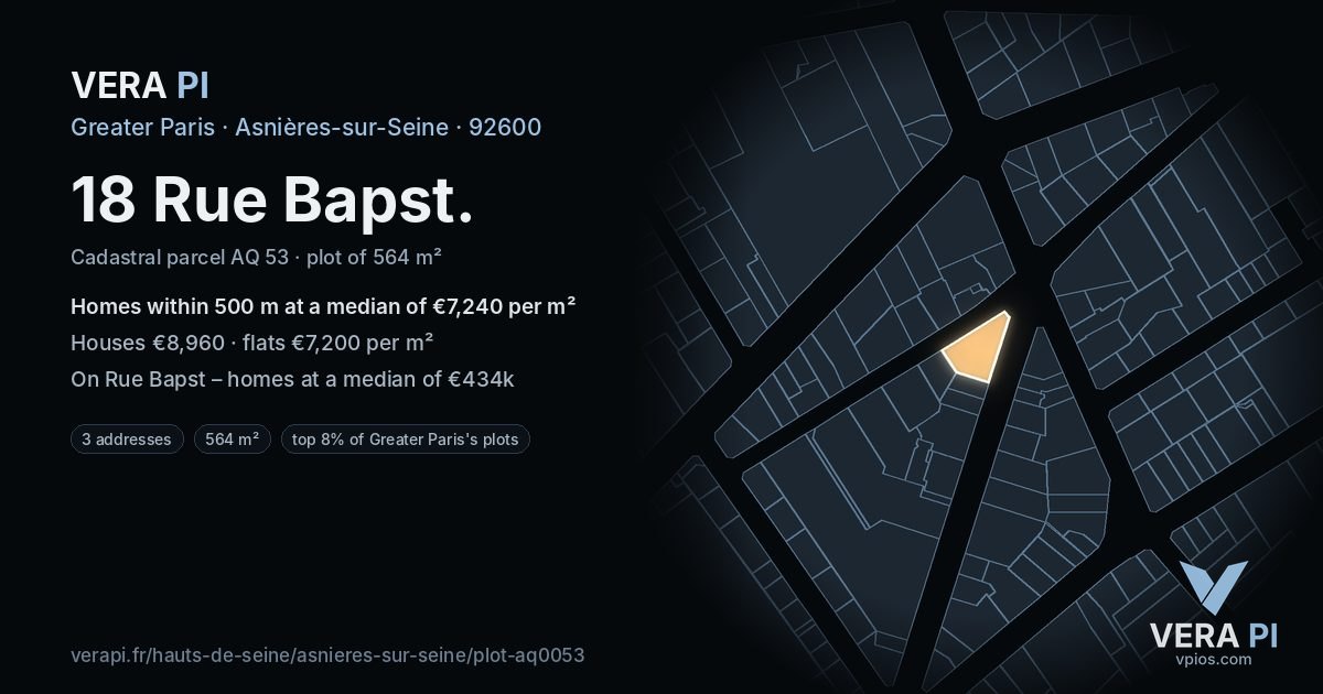 18 Rue Bapst, Asnières-sur-Seine at night – the plot lit, the parcels around coloured by the prices near them
