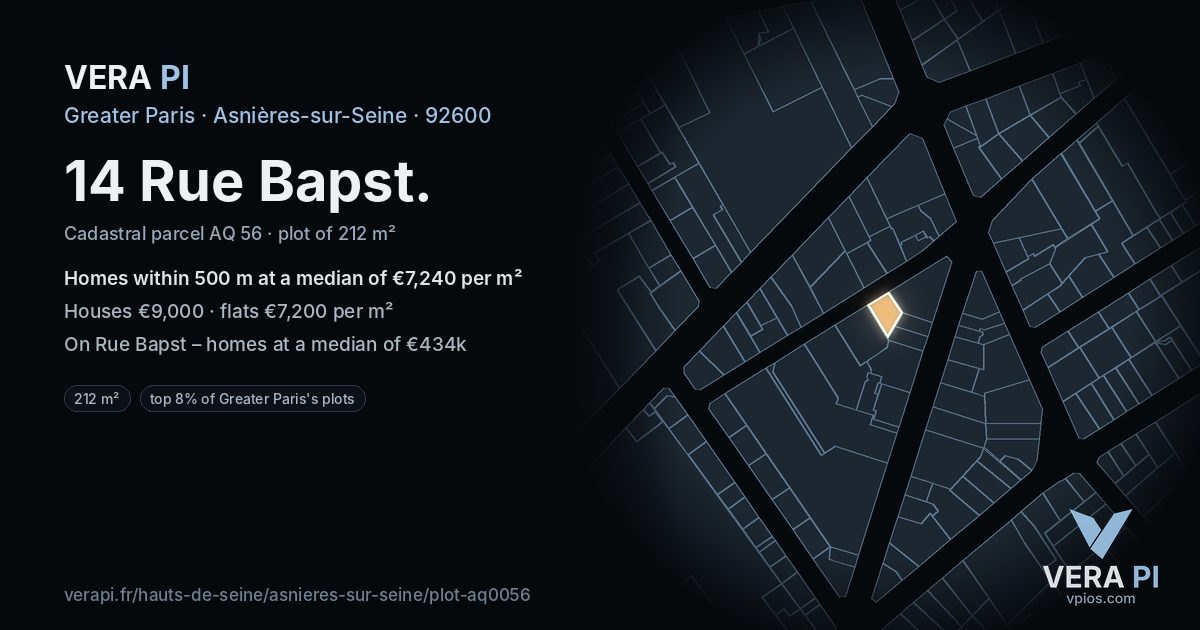 14 Rue Bapst, Asnières-sur-Seine at night – the plot lit, the parcels around coloured by the prices near them