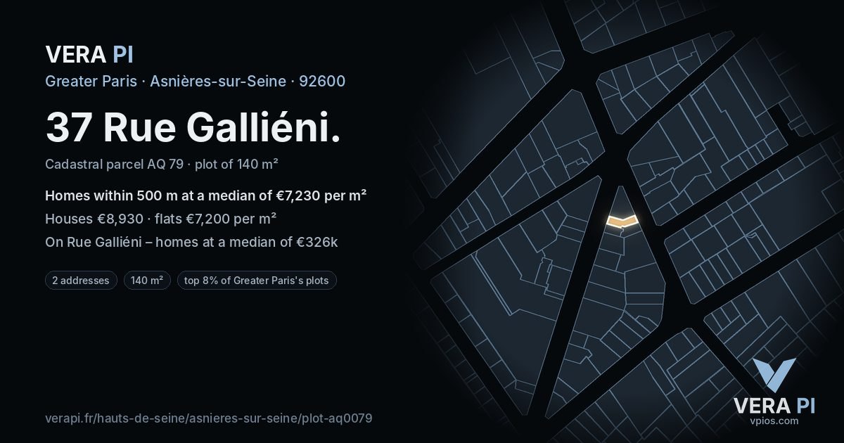 37 Rue Galliéni, Asnières-sur-Seine at night – the plot lit, the parcels around coloured by the prices near them