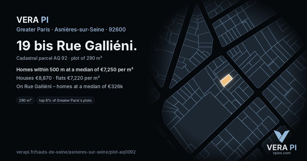 19 bis Rue Galliéni, Asnières-sur-Seine at night – the plot lit, the parcels around coloured by the prices near them