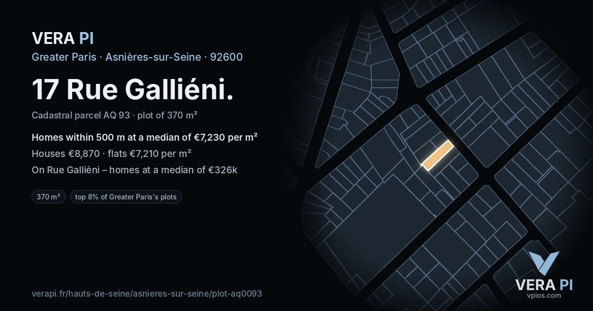 17 Rue Galliéni, Asnières-sur-Seine at night – the plot lit, the parcels around coloured by the prices near them