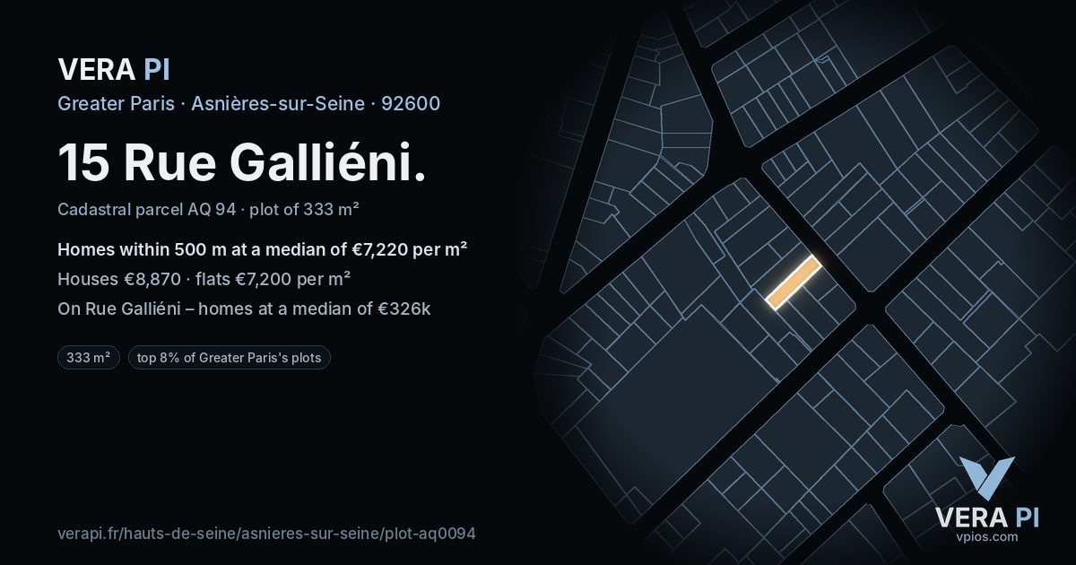 15 Rue Galliéni, Asnières-sur-Seine at night – the plot lit, the parcels around coloured by the prices near them