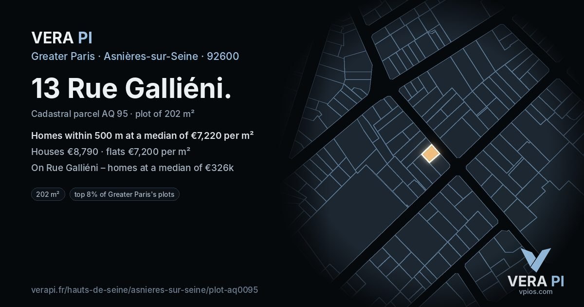 13 Rue Galliéni, Asnières-sur-Seine at night – the plot lit, the parcels around coloured by the prices near them
