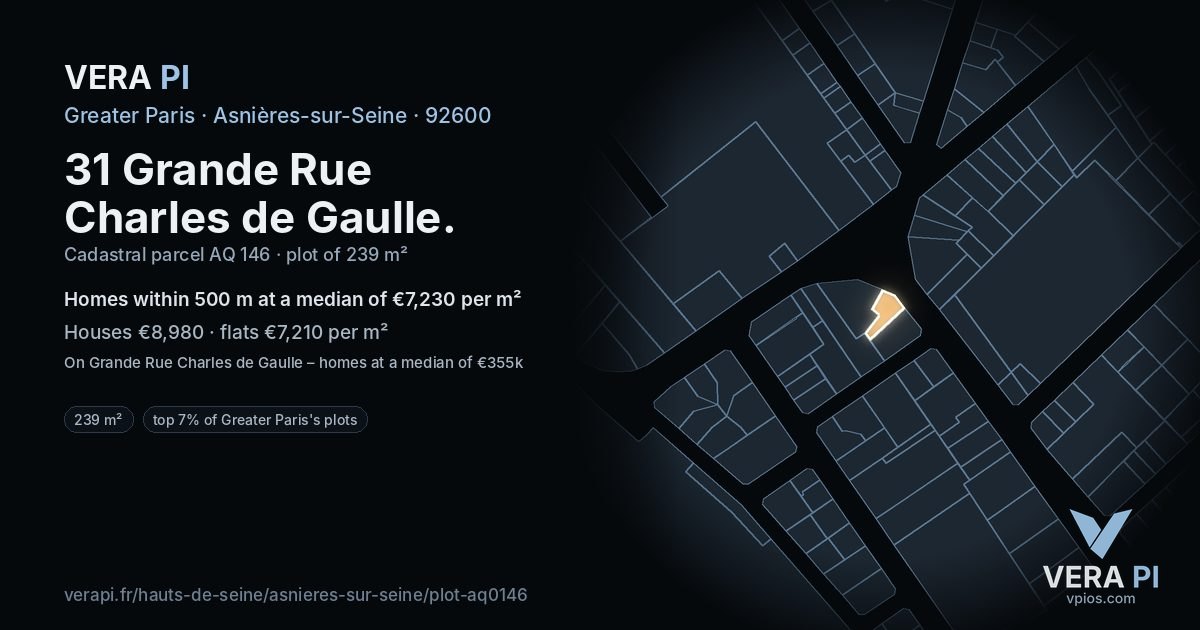 31 Grande Rue Charles de Gaulle, Asnières-sur-Seine at night – the plot lit, the parcels around coloured by the prices near them