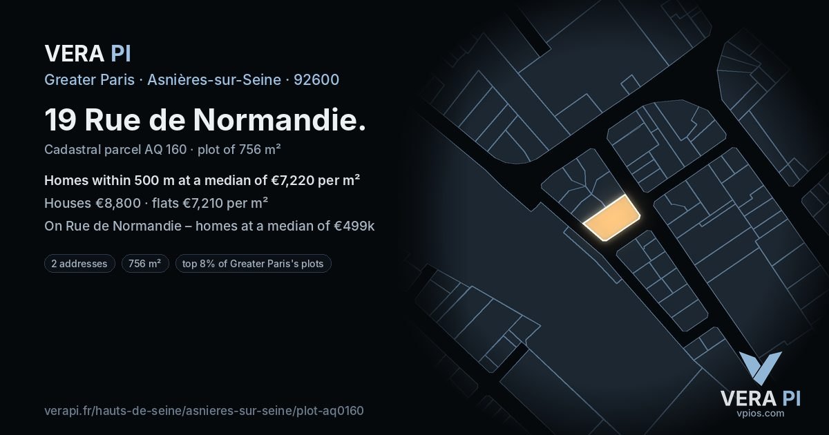 19 Rue de Normandie, Asnières-sur-Seine at night – the plot lit, the parcels around coloured by the prices near them