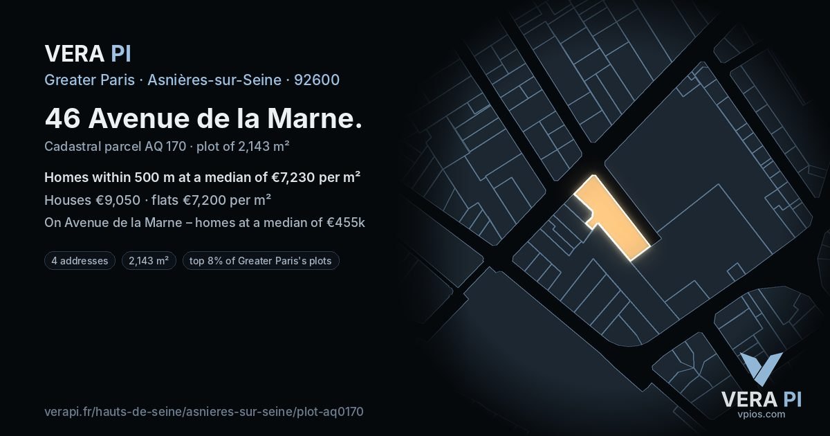 46 Avenue de la Marne, Asnières-sur-Seine at night – the plot lit, the parcels around coloured by the prices near them